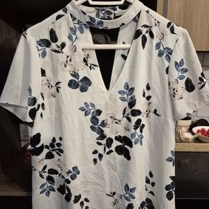 Dynamite Black and Blue Floral Blouse